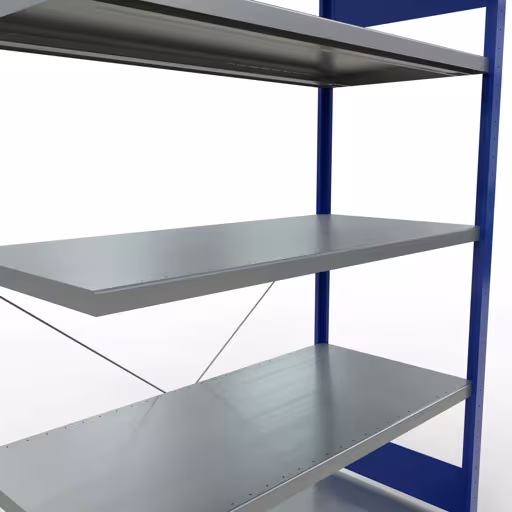 Abbildung Nr 14 des Artikels Anbauregal, Fachbodenregal Stecksystem MULTIplus250, 2000 x 1300 x 600 mm (HxBxT), 5 Fachböden, Kreuzstrebe, RAL 5010 enzianblau/verzinkt aus der Produktgruppe Stecksystem von der Marke Schulte Lagertechnik