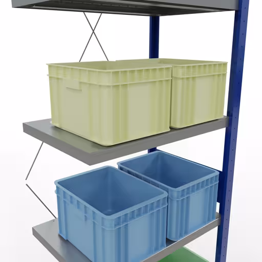 Abbildung Nr 9 des Artikels Anbauregal, Fachbodenregal Stecksystem MULTIplus250, 3000 x 750 x 500 mm (HxBxT), 7 Fachböden, Kreuzstrebe, RAL 5010 enzianblau/verzinkt/verzinkt aus der Produktgruppe Stecksystem von der Marke Schulte Lagertechnik