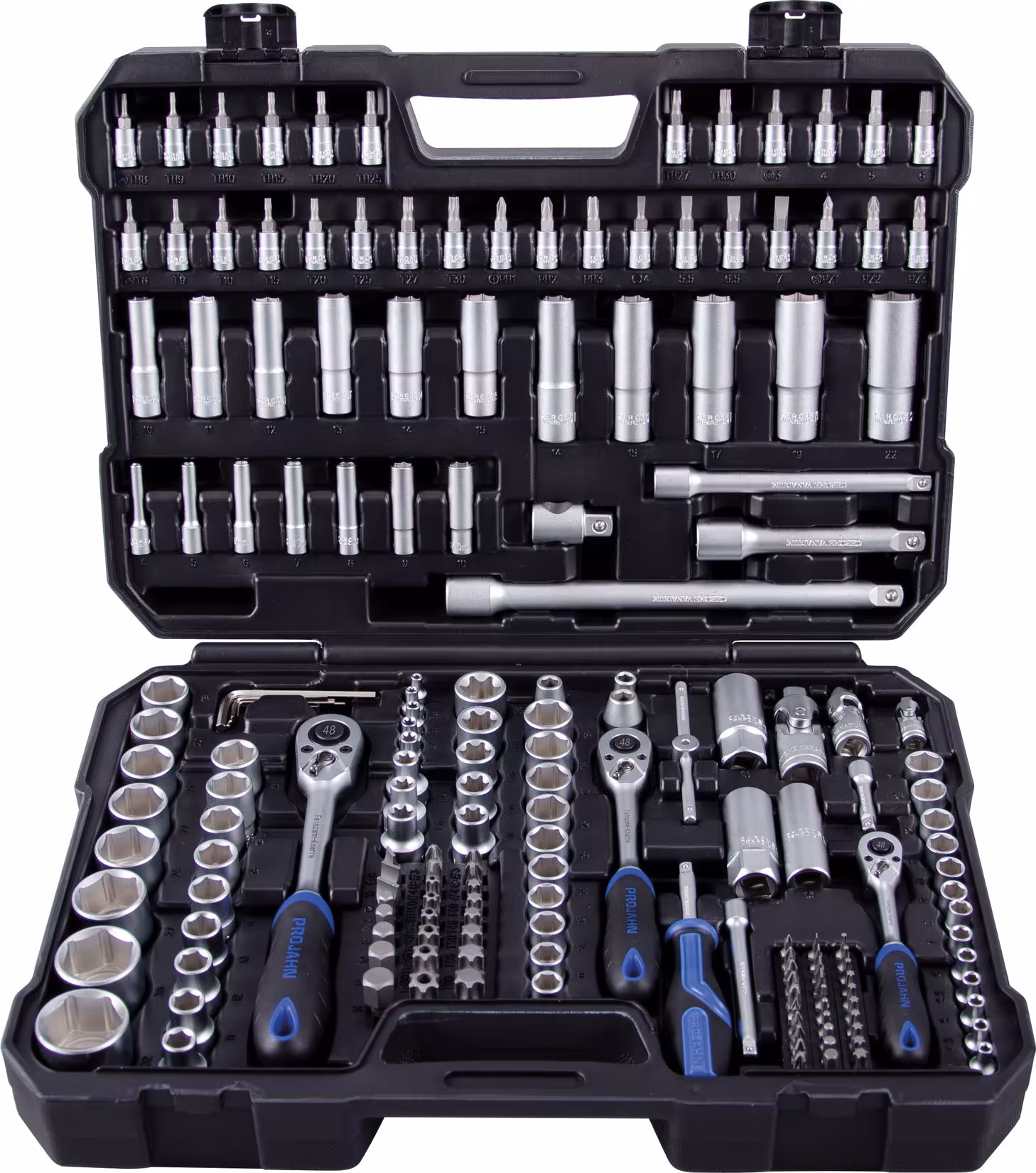 proficraft Steckschlüssel-Koffer metrisch 6,3 + 10 + 12,5 Typ Variante: 1/4" + 3/8" + 1/2" proficraft Satz 182 teilig, 48 Zahn Knarren aus der Kategorie Steckschlüssel Sätze & Einzelteile mit der Artikelnr. 8663