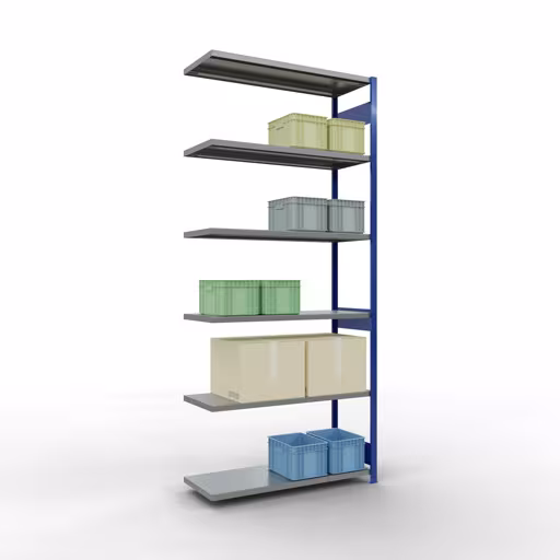 Produktbild Nr 12 des Artikels Anbauregal, Fachbodenregal Stecksystem MULTIplus250, 3000 x 1300 x 500 mm (HxBxT), 7 Fachböden, Längenriegel, RAL 5010 enzianblau/verzinkt Abbildung Nr 12 des Artikels Anbauregal, Fachbodenregal Stecksystem MULTIplus250, 3000 x 1300 x 500 mm (HxBxT), 7 Fachböden, Längenriegel, RAL 5010 enzianblau/verzinkt aus der Produktgruppe Stecksystem von der Marke Schulte Lagertechnik