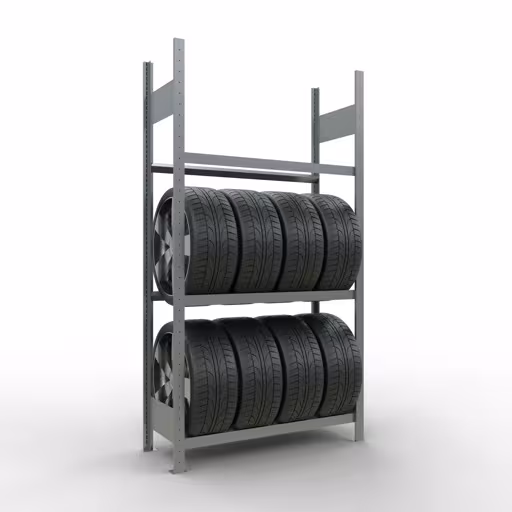 Grundregal, Räder-/Reifenregal, 2000 x 1050 x 400 mm (HxBxT), verzinkt, 3 Lagerebenen á 150 kg Fachlast pro Ebene von der Marke Schulte Lagertechnik aus der Produktreihe Fachbodenregale