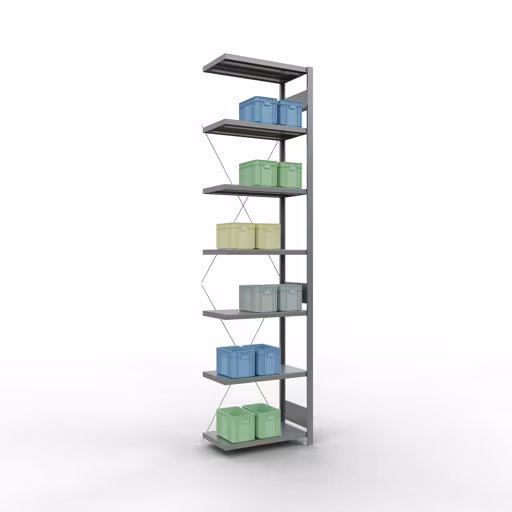 Abbildung Nr 14 des Artikels Anbauregal, Fachbodenregal Stecksystem MULTIplus250, 3000 x 750 x 400 mm (HxBxT), 7 Fachböden, Kreuzstrebe, verzinkt aus der Produktgruppe Stecksystem von der Marke Schulte Lagertechnik