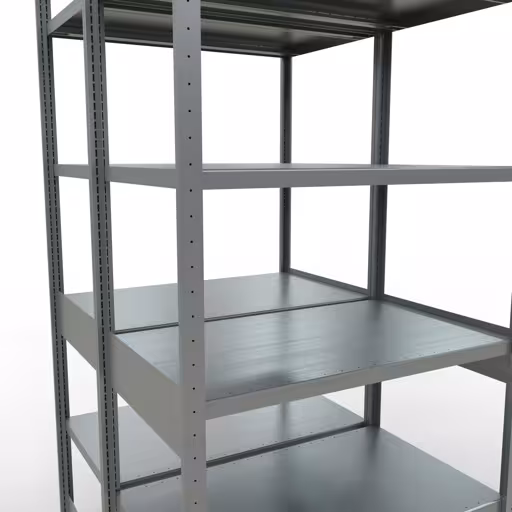 Andere Ansicht des Artikels Grundregal, Doppelregal, Fachbodenregal Stecksystem MULTIplus250, 2500 x 1000 x (2x600) mm (HxBxT), 2x6 Fachböden, Längenriegel, verzinkt aus der Kategorie Fachbodenregale