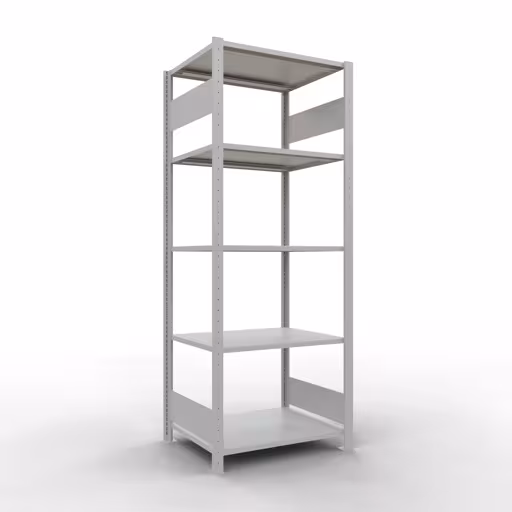 Grundregal, Fachbodenregal Stecksystem MULTIplus150, 2000 x 750 x 600 mm (HxBxT), 5 Fachböden, Längenriegel, RAL 7035 lichtgrau aus der Kategorie Grundregal mit der Artikelnummer 32660-75-LR