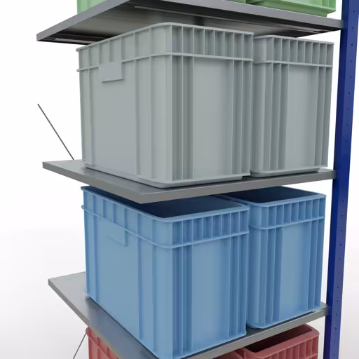 Andere Ansicht des Artikels Anbauregal, Fachbodenregal Stecksystem MULTIplus150, 2000 x 750 x 800 mm (HxBxT), 5 Fachböden, Kreuzstrebe, RAL 5010 enzianblau/verzinkt/verzinkt aus der Kategorie Stecksystem