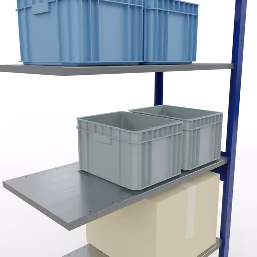 Anbauregal, Fachbodenregal Stecksystem MULTIplus150, 2500 x 1000 x 500 mm (HxBxT), 6 Fachböden, Längenriegel, RAL 5010 enzianblau/verzinkt von der Marke Schulte Lagertechnik aus der Produktreihe Stecksystem
