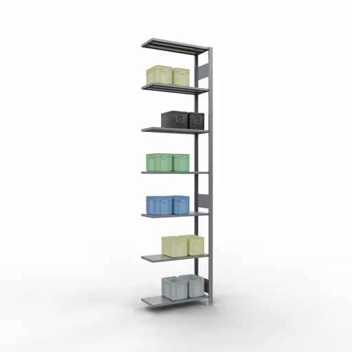 Anbauregal, Fachbodenregal Stecksystem MULTIplus150, 3000 x 750 x 300 mm (HxBxT), 7 Fachböden, Längenriegel, verzinkt mit der Artikelnr. 12737-75-LR Anbauregal, Fachbodenregal Stecksystem MULTIplus150, 3000 x 750 x 300 mm (HxBxT), 7 Fachböden, Längenriegel, verzinkt von Schulte Lagertechnik aus der Kategorie Stecksystem