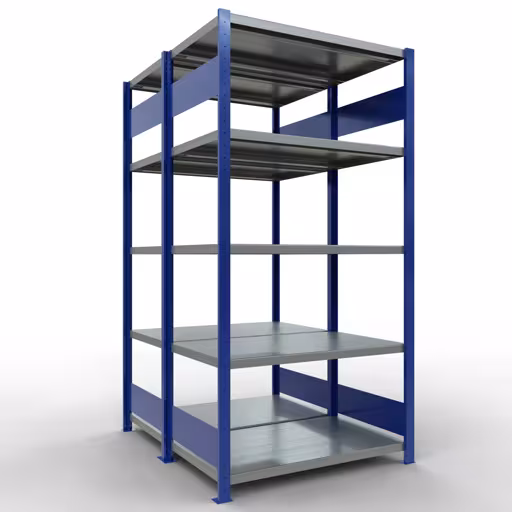 Grundregal, Doppelregal, Fachbodenregal Stecksystem MULTIplus250, 2000 x 1000 x (2x600) mm (HxBxT), 2x5 Fachböden, Längenriegel, RAL 5010 enzianblau aus der Kategorie Doppelregale mit der Artikelnummer 33260-B