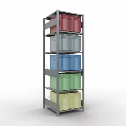 Andere Ansicht des Artikels Grundregal, Fachbodenregal Stecksystem MULTIplus150, 2500 x 750 x 800 mm (HxBxT), 6 Fachböden, Kreuzstrebe, verzinkt aus der Kategorie Stecksystem