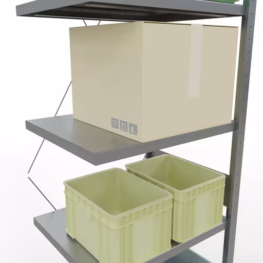 Zusatzbild des Artikels Anbauregal, Fachbodenregal Stecksystem MULTIplus250, 3000 x 750 x 600 mm (HxBxT), 7 Fachböden, Kreuzstrebe, verzinkt aus Anbauregal