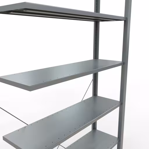 Anbauregal, Büro-Fachbodenregal Stecksystem MULTIplus85, 2300 x 1000 x 300 mm (HxBxT), 7 Fachböden, Kreuzstrebe, verzinkt, ohne Anschlagleiste von Schulte Lagertechnik mit der Artikelnr. 17734