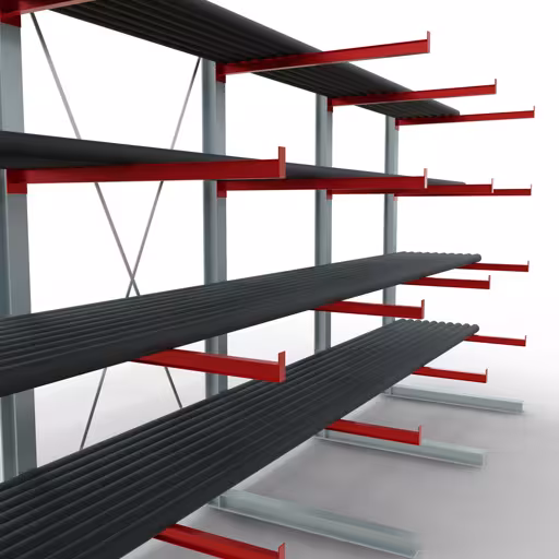 Produktbild Nr 12 des Artikels K 6000 Komplettregal, einseitig, 3000 x 6000 x 1250 mm, RAL 7001 / RAL 3000, 5 Lagerebenen Abbildung Nr 12 des Artikels K 6000 Komplettregal, einseitig, 3000 x 6000 x 1250 mm, RAL 7001 / RAL 3000, 5 Lagerebenen aus der Produktgruppe Kragarmregale von der Marke Schulte Lagertechnik