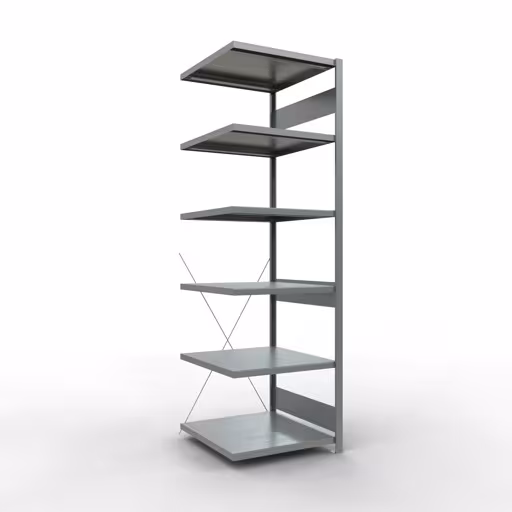 Anbauregal, Fachbodenregal Stecksystem MULTIplus250, 2500 x 750 x 800 mm (HxBxT), 6 Fachböden, Kreuzstrebe, verzinkt aus der Kategorie Anbauregal mit der Artikelnummer 12986-75