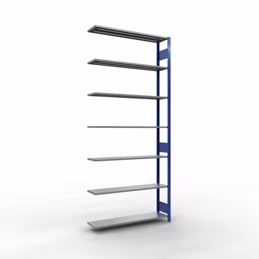 Anbauregal, Fachbodenregal Stecksystem MULTIplus150, 3000 x 1300 x 300 mm (HxBxT), 7 Fachböden, Längenriegel, RAL 5010 enzianblau/verzinkt aus der Kategorie Anbauregal mit der Artikelnummer 12737-130-LR-B