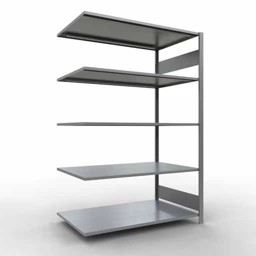 Anbauregal, Fachbodenregal Stecksystem MULTIplus150, 2000 x 1300 x 800 mm (HxBxT), 5 Fachböden, Längenriegel, verzinkt aus der Kategorie Anbauregal mit der Artikelnummer 12785-130-LR