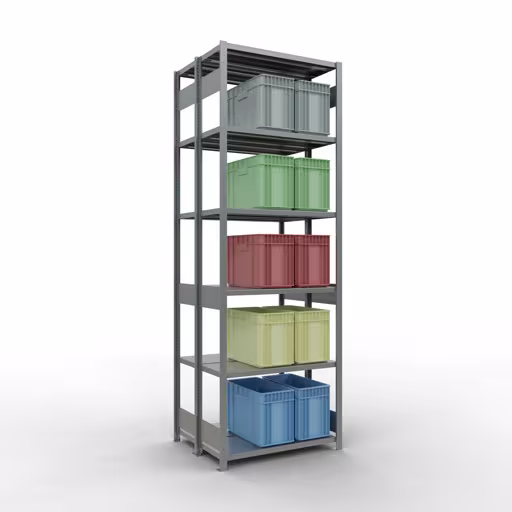 Grundregal, Doppelregal, Fachbodenregal Stecksystem MULTIplus250, 3000 x 1000 x (2x400) mm (HxBxT), 2x7 Fachböden, Längenriegel, verzinkt von Schulte Lagertechnik mit der Artikelnr. 17942
