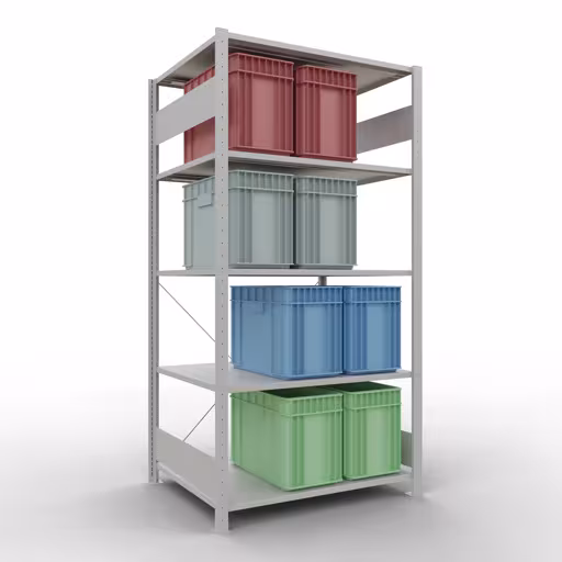 Abbildung Nr 12 des Artikels Grundregal, Fachbodenregal Stecksystem MULTIplus150, 2000 x 1000 x 800 mm (HxBxT), 5 Fachböden, Kreuzstrebe, RAL 7035 lichtgrau aus der Produktgruppe Stecksystem von der Marke Schulte Lagertechnik