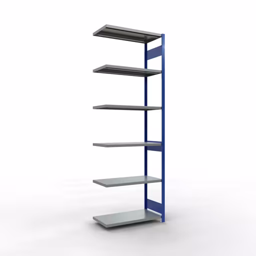 Anbauregal, Fachbodenregal Stecksystem MULTIplus250, 3000 x 1000 x 500 mm (HxBxT), 7 Fachböden, Längenriegel, RAL 5010 enzianblau/verzinkt aus der Kategorie Anbauregal mit der Artikelnummer 12957-LR-B