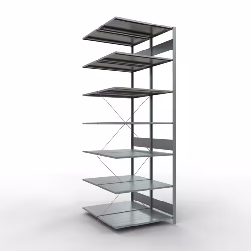 Anbauregal, Doppelregal, Fachbodenregal Stecksystem MULTIplus150, 3000 x 1000 x (2x1200) mm (HxBxT), 2x7 Fachböden, Kreuzstrebe, verzinkt aus der Kategorie Doppelregale mit der Artikelnummer 13767