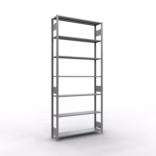 Grundregal, Fachbodenregal Stecksystem MULTIplus150, 3000 x 1300 x 300 mm (HxBxT), 7 Fachböden, Längenriegel, verzinkt aus der Kategorie Grundregal mit der Artikelnummer 12732-130-LR