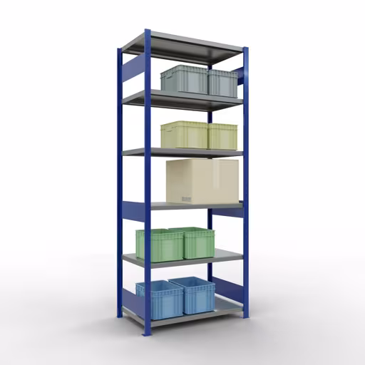 Abbildung Nr 11 des Artikels Grundregal, Fachbodenregal Stecksystem MULTIplus330, 2500 x 1000 x 600 mm (HxBxT), 6 Fachböden, Längenriegel, RAL 5010 enzianblau/verzinkt aus der Produktgruppe Stecksystem von der Marke Schulte Lagertechnik