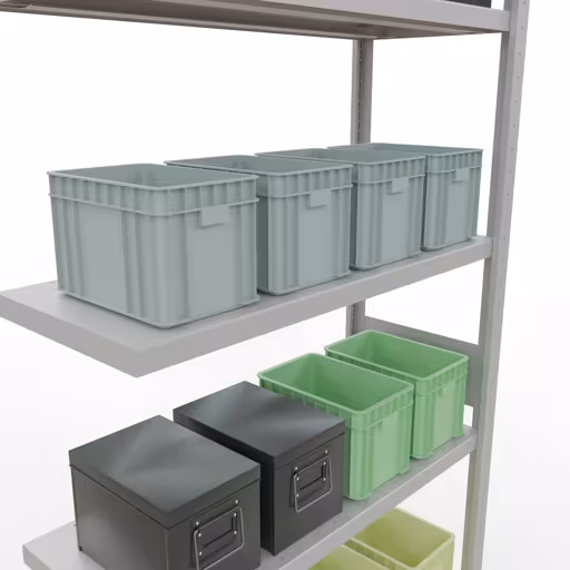 Abbildung Nr 11 des Artikels Anbauregal, Fachbodenregal Stecksystem MULTIplus330, 3000 x 1000 x 400 mm (HxBxT), 7 Fachböden, Längenriegel, RAL 7035 lichtgrau aus der Produktgruppe Stecksystem von der Marke Schulte Lagertechnik