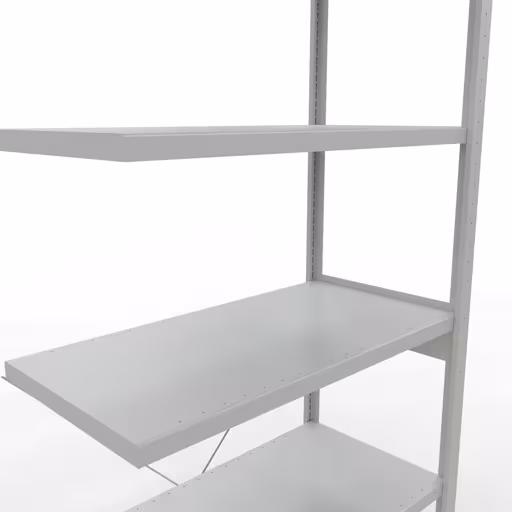 Abbildung Nr 12 des Artikels Anbauregal, Fachbodenregal Stecksystem MULTIplus330, 2500 x 1000 x 500 mm (HxBxT), 6 Fachböden, Kreuzstrebe, RAL 7035 lichtgrau aus der Produktgruppe Stecksystem von der Marke Schulte Lagertechnik