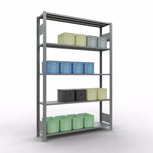 Produktbild Nr.12 des Artikels Grundregal, Fachbodenregal Stecksystem MULTIplus150, 2000 x 1300 x 300 mm (HxBxT), 5 Fachböden, Längenriegel, verzinkt aus der Produktreihe Stecksystem von der Marke Schulte Lagertechnik
