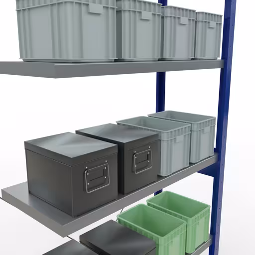 Produktbild Nr.11 des Artikels Anbauregal, Fachbodenregal Stecksystem MULTIplus250, 2500 x 1000 x 400 mm (HxBxT), 6 Fachböden, Kreuzstrebe, RAL 5010 enzianblau/verzinkt aus der Produktreihe Stecksystem von der Marke Schulte Lagertechnik