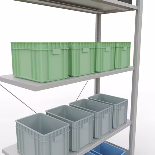 Produktbild Nr 13 des Artikels Anbauregal, Fachbodenregal Stecksystem MULTIplus150, 2000 x 1000 x 400 mm (HxBxT), 5 Fachböden, Kreuzstrebe, RAL 7035 lichtgrau Abbildung Nr 13 des Artikels Anbauregal, Fachbodenregal Stecksystem MULTIplus150, 2000 x 1000 x 400 mm (HxBxT), 5 Fachböden, Kreuzstrebe, RAL 7035 lichtgrau aus der Produktgruppe Stecksystem von der Marke Schulte Lagertechnik