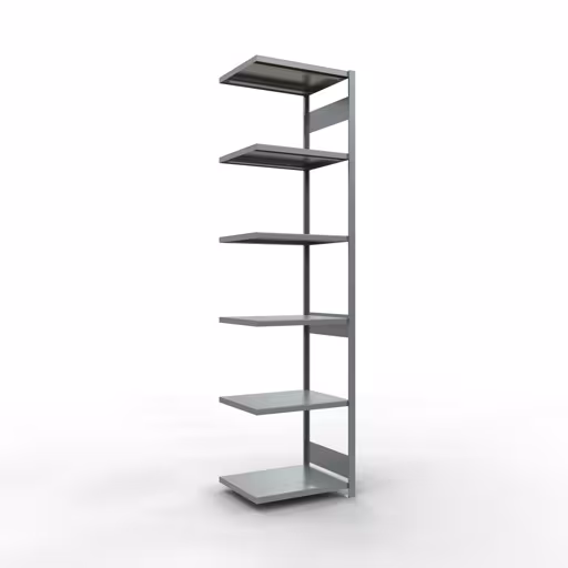 Anbauregal, Fachbodenregal Stecksystem MULTIplus250, 3000 x 750 x 600 mm (HxBxT), 7 Fachböden, Längenriegel, verzinkt aus der Kategorie Anbauregal mit der Artikelnummer 12967-75-LR