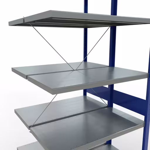 Produktbild Nr.11 des Artikels Anbauregal Stecksystem MULTIplus250, 3000 x 1000 x (2x500) mm (HxBxT), 2x7 Fachböden, Kreuzstrebe, RAL 7035 lichtgrau/enzianblau aus der Produktreihe Fachbodenregale von der Marke Schulte Lagertechnik