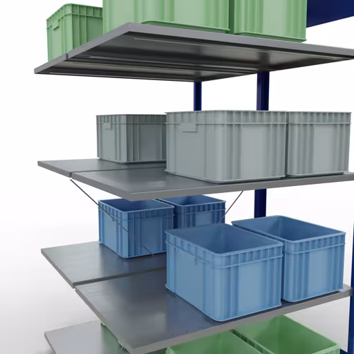 Andere Ansicht des Artikels Anbauregal, Doppelregal, Fachbodenregal Stecksystem MULTIplus150, 2000 x 1000 x (2x600) mm (HxBxT), 2x5 Fachböden, Kreuzstrebe, RAL 5010 enzianblau aus der Kategorie Fachbodenregale