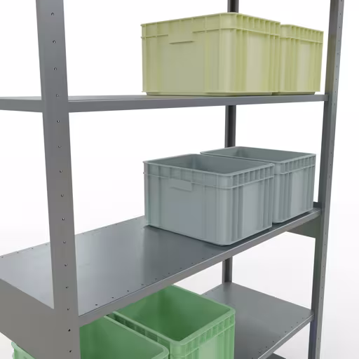 Produktbild Nr.15 des Artikels Grundregal, Fachbodenregal Stecksystem MULTIplus150, 2500 x 1300 x 500 mm (HxBxT), 6 Fachböden, Längenriegel, verzinkt aus der Produktreihe Stecksystem von der Marke Schulte Lagertechnik