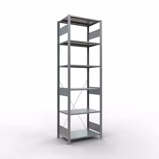 Grundregal, Fachbodenregal Stecksystem MULTIplus150, 2500 x 750 x 500 mm (HxBxT), 6 Fachböden, Kreuzstrebe, verzinkt aus der Kategorie Grundregal mit der Artikelnummer 12751-75