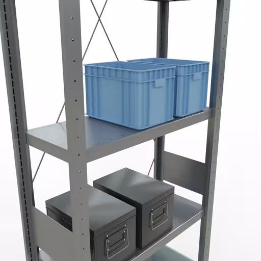 Produktbild Nr.8 des Artikels Grundregal, Fachbodenregal Stecksystem MULTIplus250, 3000 x 750 x 300 mm (HxBxT), 7 Fachböden, Kreuzstrebe, verzinkt aus der Produktreihe Stecksystem von der Marke Schulte Lagertechnik