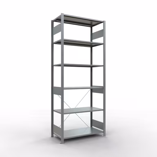 Grundregal, Fachbodenregal Stecksystem MULTIplus85, 2500 x 1000 x 500 mm (HxBxT), 6 Fachböden, Kreuzstrebe, verzinkt von der Marke Schulte Lagertechnik aus der Produktreihe Stecksystem