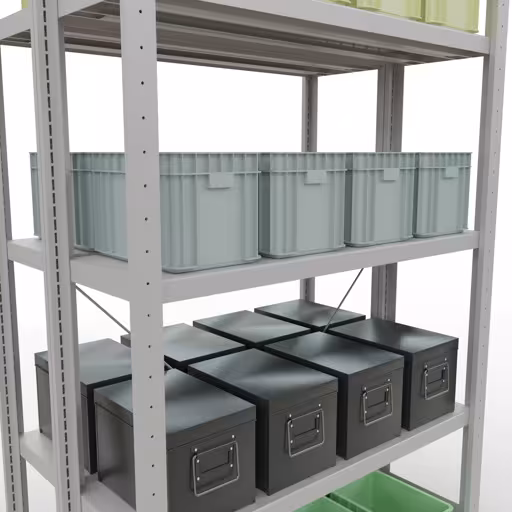Grundregal, Doppelregal, Fachbodenregal Stecksystem MULTIplus250, 2000 x 1000 x (2x300) mm (HxBxT), 2x5 Fachböden, Kreuzstrebe, RAL 7035 lichtgrau von Schulte Lagertechnik aus der Kategorie Fachbodenregale