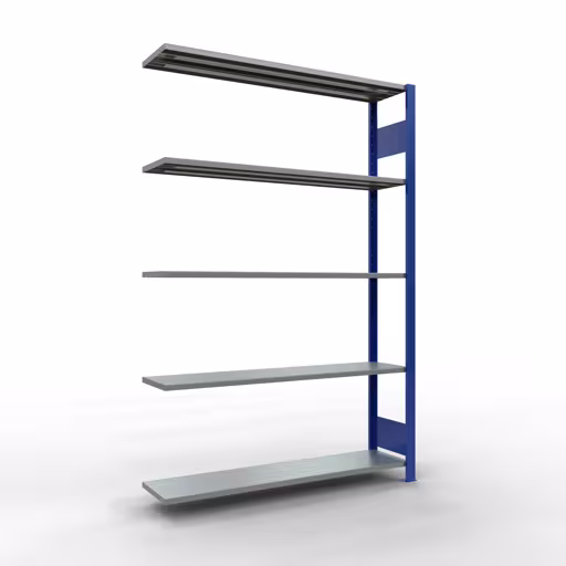 Anbauregal, Fachbodenregal Stecksystem MULTIplus150, 2000 x 1300 x 300 mm (HxBxT), 5 Fachböden, Längenriegel, RAL 5010 enzianblau/verzinkt aus der Kategorie Anbauregal mit der Artikelnummer 12735-130-LR-B