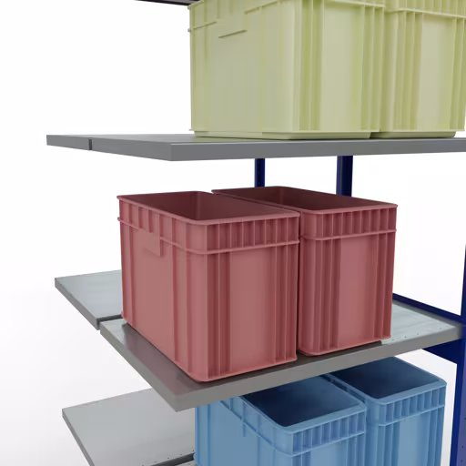 Zusatzbild des Artikels Anbauregal, Doppelregal, Fachbodenregal Stecksystem MULTIplus250, 3000 x 1000 x (2x600) mm (HxBxT), 2x7 Fachböden, Längenriegel, RAL 5010 enzianblau aus Doppelregale