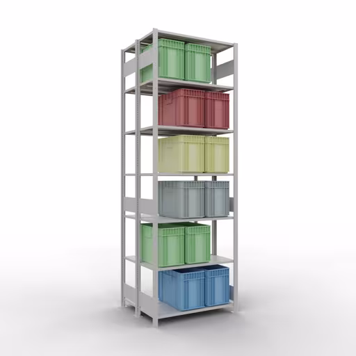 Produktbild Nr.16 des Artikels Grundregal, Doppelregal, Fachbodenregal Stecksystem MULTIplus150, 3000 x 1000 x (2x400) mm (HxBxT), 2x7 Fachböden, Längenriegel, RAL 7035 lichtgrau aus der Produktreihe Fachbodenregale von der Marke Schulte Lagertechnik