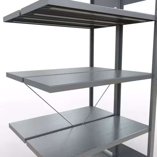 Andere Ansicht des Artikels Anbauregal, Doppelregal, Fachbodenregal Stecksystem MULTIplus250, 2000 x 1000 x (2x400) mm (HxBxT), 2x5 Fachböden, Kreuzstrebe, verzinkt aus der Kategorie Fachbodenregale