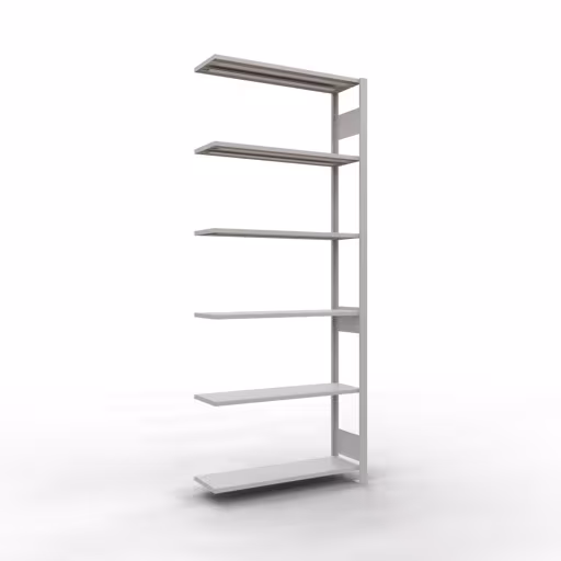 Anbauregal, Fachbodenregal Stecksystem MULTIplus85, 2500 x 1000 x 300 mm (HxBxT), 6 Fachböden, Längenriegel, RAL 7035 lichtgrau aus der Kategorie Anbauregal mit der Artikelnummer 33036-LR