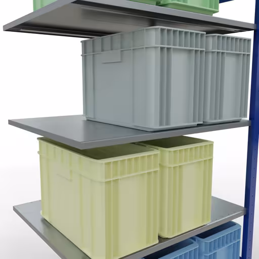 Anbauregal, Fachbodenregal Stecksystem MULTIplus150, 2000 x 1000 x 800 mm (HxBxT), 5 Fachböden, Längenriegel, RAL 5010 enzianblau/verzinkt von der Marke Schulte Lagertechnik aus der Produktreihe Stecksystem