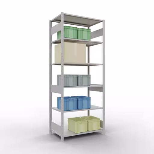 Produktbild Nr 15 des Artikels Grundregal, Fachbodenregal Stecksystem MULTIplus85, 2500 x 1000 x 600 mm (HxBxT), 6 Fachböden, Längenriegel, RAL 7035 lichtgrau Abbildung Nr 15 des Artikels Grundregal, Fachbodenregal Stecksystem MULTIplus85, 2500 x 1000 x 600 mm (HxBxT), 6 Fachböden, Längenriegel, RAL 7035 lichtgrau aus der Produktgruppe Stecksystem von der Marke Schulte Lagertechnik