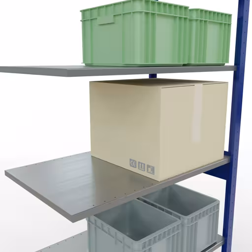 Anbauregal, Fachbodenregal Stecksystem MULTIplus85, 2500 x 1000 x 600 mm (HxBxT), 6 Fachböden, Längenriegel, RAL 5010 enzianblau von Schulte Lagertechnik aus der Kategorie Stecksystem