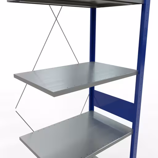 Produktbild Nr.13 des Artikels Anbauregal, Fachbodenregal Stecksystem MULTIplus150, 3000 x 750 x 500 mm (HxBxT), 7 Fachböden, Kreuzstrebe, RAL 5010 enzianblau/verzinkt/verzinkt aus der Produktreihe Stecksystem von der Marke Schulte Lagertechnik
