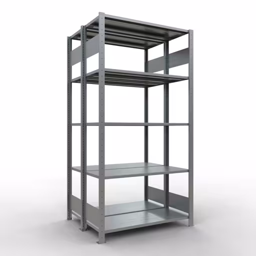 Grundregal, Doppelregal, Fachbodenregal Stecksystem MULTIplus150, 2000 x 1000 x (2x400) mm (HxBxT), 2x5 Fachböden, Längenriegel, verzinkt aus der Kategorie Doppelregale mit der Artikelnummer 17840