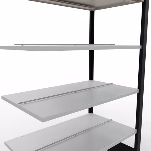 Abbildung Nr 9 des Artikels Anbauregal, Büro-Fachbodenregal Stecksystem MULTIplus150, 2000 x 1000 x 600 mm (HxBxT), 6 Fachböden, Längenriegel, mit Mittelanschlag, schwarz/lichtgrau aus der Produktgruppe Büroregale von der Marke Schulte Lagertechnik