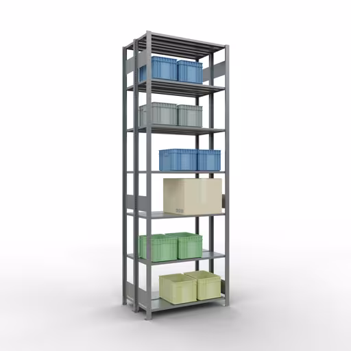 Abbildung Nr 13 des Artikels Grundregal, Doppelregal, Fachbodenregal Stecksystem MULTIplus150, 3000 x 1000 x (2x300) mm (HxBxT), 2x7 Fachböden, Längenriegel, verzinkt aus der Produktgruppe Fachbodenregale von der Marke Schulte Lagertechnik